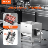 Darrahopens Audio & Video > Musical Instrument & Accessories > Audio Players & Recorders VEVOR Manual Meat Mixer, 60L Fixed Tank Meat Processing Equipment(Mixing Max 60LBS for Meat), Stainless Steel Meat Mixer, Sausage Mixer Machine with Lid Handle Gear Reducer, Ground Beef Hand Mixer