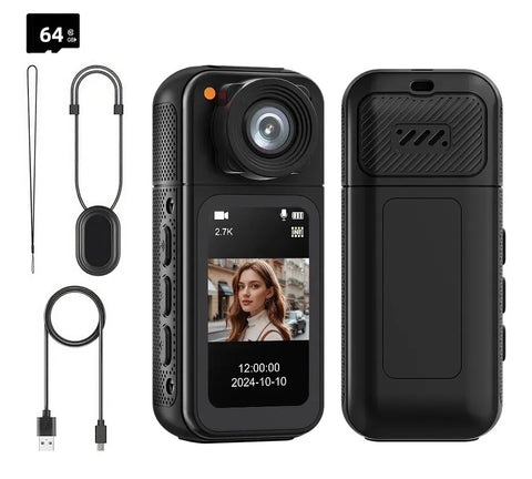 Darrahopens Audio & Video > Photography > Camera Accessories 2.7K HD Mini Action Camera with 180° Rotating Lens, Portable Design, 64GB TF Card Included
