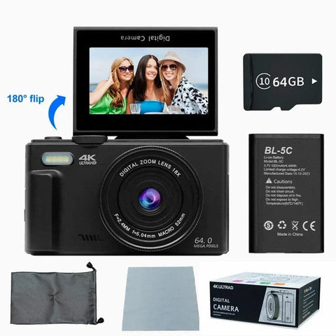Darrahopens Audio & Video > Photography > Camera Accessories 4K Digital Camera for Photography 64MP Vlogging Black