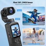 Darrahopens Audio & Video > Photography > Camera Accessories 4K Vlogging Camera with 330° Gimbal Lens & 75MP Photo, WiFi Pocket Camera Compact Vlog Camera for Beginners, 330 Degree Rotating Lens, Content Creator Kit with Tripod & 16GB Card - Black - Size 158mm In Australia - Darrahopens