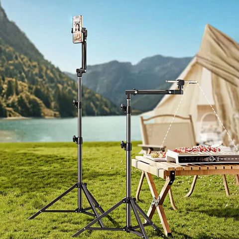 Darrahopens Audio & Video > Photography > Camera Accessories Floor Standing Phone Tripod with Swan Neck Arm – Includes Phone Clamp & Selfie Remote, Multi-Angle Stand for Live Streaming, Food Photography, Vlogging (Black)