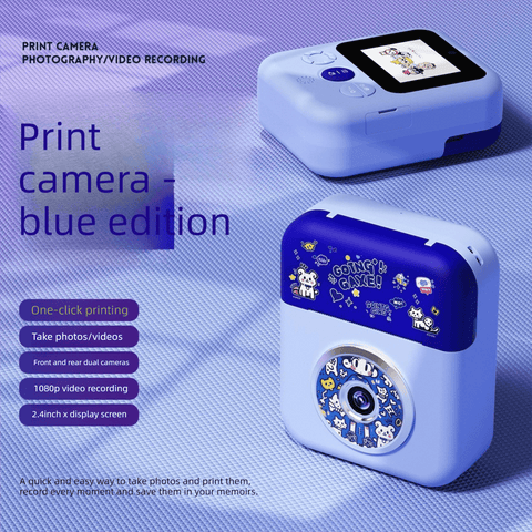 Darrahopens Audio & Video > Photography > Camera Accessories Kids Instant Print Camera with 32GB SD Card & 3 Paper Rolls - Retro Thermal Digital Camera & Video Recorder - 1080P Dual Lens Selfie Toy Gift - Blue