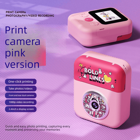 Darrahopens Audio & Video > Photography > Camera Accessories Kids Instant Print Camera with 32GB SD Card & 3 Paper Rolls - Retro Thermal Digital Camera & Video Recorder - 1080P Dual Lens Selfie Toy Gift - Pink