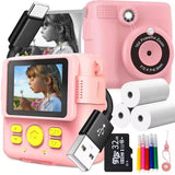 Darrahopens Audio & Video > Photography > Camera Accessories Pink ABS-681 Portable Kids Mini Digital Polaroid with 32GB Card,  3 Rolls Printing Paper & 6 Color Pens - Instant Print Thermal Photo Printer for DIY Fun