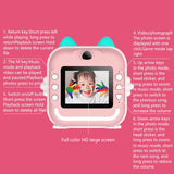 Darrahopens Audio & Video > Photography > Camera Accessories Pink cat Kids Instant Print Camera Zero Ink Digital Video Recorder with 32GB Card and 3 Paper Rolls Portable Rechargeable Toy Gift