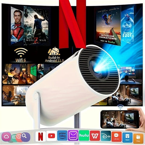 Darrahopens Audio & Video > Projectors & Accessories > Projectors HY300 Pro mini portable projector, native 1280 * 720P support 4K / 350ANSI smart projector, with WiFi 6 BT 6.0, Screen adjustment, 180-degree rotation, home video projector with Android 11. 0 operating system built-in