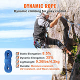 Darrahopens Audio & Video > Projectors & Accessories > Projectors VEVOR 10.2mm Dynamic Climbing Rope, 60M(197ft) Outdoor Rock Climbing Rope 25KN Breaking Tension, Stretchable Fiber Rope with Steel Snap Hooks for Escape, Rappelling, Fire Rescue, Blue
