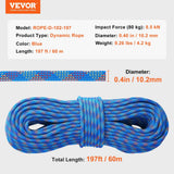 Darrahopens Audio & Video > Projectors & Accessories > Projectors VEVOR 10.2mm Dynamic Climbing Rope, 60M(197ft) Outdoor Rock Climbing Rope 25KN Breaking Tension, Stretchable Fiber Rope with Steel Snap Hooks for Escape, Rappelling, Fire Rescue, Blue