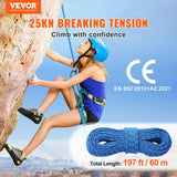 Darrahopens Audio & Video > Projectors & Accessories > Projectors VEVOR 10.2mm Dynamic Climbing Rope, 60M(197ft) Outdoor Rock Climbing Rope 25KN Breaking Tension, Stretchable Fiber Rope with Steel Snap Hooks for Escape, Rappelling, Fire Rescue, Blue