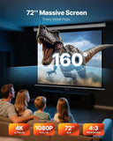 Darrahopens Audio & Video > Projectors & Accessories > Projectors VEVOR Manual Projector Screen, 1829 mm 4:3 4K 1080 HD Retractable Pull Down Projector Screen, Wall Mounted Movie Projection with Pull Rope, Portable Display Projectoin for Family Home Office Theater