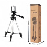 Darrahopens Audio & Video > Projectors & Accessories > Screens & Stands 110cm Lightweight Camera & Phone Tripod Stand - Portable Aluminium Travel Tripod with 3-Way Head, Bubble Level & Universal Smartphone Holder - 3110 Adjustable Mount for Live Stream & Vlogging - Black and Silver
