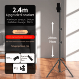 Darrahopens Audio & Video > Projectors & Accessories > Screens & Stands 2.4m Black Tripod Stand with Phone Holder Adjustable Floor Stand for Live Streaming Vlogging Overhead Video Recording Makeup Kit with Carry Bag