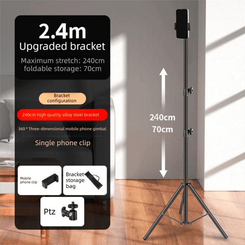 Darrahopens Audio & Video > Projectors & Accessories > Screens & Stands 2.4m Black Tripod Stand with Phone Holder Adjustable Floor Stand for Live Streaming Vlogging Overhead Video Recording Makeup Kit with Carry Bag