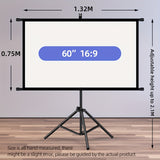 Darrahopens Audio & Video > Projectors & Accessories > Screens & Stands 60in Portable and mobile projection screen with tripod stand, 16:9 HD format, suitable for home theater and indoor wall mounting. Made of polyester fabric, easy to set up and use. Ideal for office presentations and home entertainment, ready to use right o