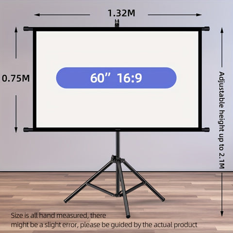 Darrahopens Audio & Video > Projectors & Accessories > Screens & Stands 60in Portable and mobile projection screen with tripod stand, 16:9 HD format, suitable for home theater and indoor wall mounting. Made of polyester fabric, easy to set up and use. Ideal for office presentations and home entertainment, ready to use right o