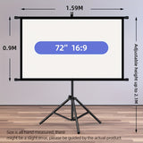 Darrahopens Audio & Video > Projectors & Accessories > Screens & Stands 72in Portable and mobile projection screen with tripod stand, 16:9 HD format, suitable for home theater and indoor wall mounting. Made of polyester fabric, easy to set up and use. Ideal for office presentations and home entertainment, ready to use right o