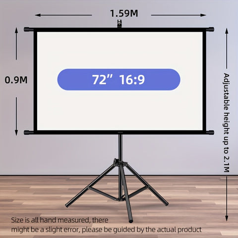 Darrahopens Audio & Video > Projectors & Accessories > Screens & Stands 72in Portable and mobile projection screen with tripod stand, 16:9 HD format, suitable for home theater and indoor wall mounting. Made of polyester fabric, easy to set up and use. Ideal for office presentations and home entertainment, ready to use right o