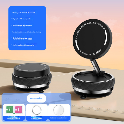 Darrahopens Audio & Video > Projectors & Accessories > Screens & Stands Black Foldable Magnetic Phone Holder with Vacuum Suction - Multi-Angle Adjustable Zinc Alloy Desktop Phone Stand - Portable & Stable for Desk, Car & Multi-Scenario Use