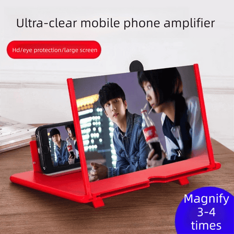 Darrahopens Audio & Video > Projectors & Accessories > Screens & Stands Red Portable 10-Inch Mobile Phone Screen Magnifier with Foldable Stand - 3D HD Video Amplifier for Movies & Reading - Pull-Out Design Compatible with All Smartphones - Ideal for Home, Travel & Camping