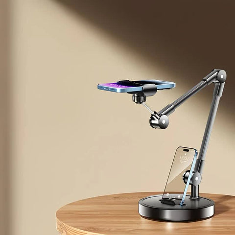 Darrahopens Audio & Video > Projectors & Accessories > Screens & Stands Robust and Adjustable Carbon Steel Phone Holder – Features a 360° Rotating Flexible Long Arm, Durable Carbon Steel Cantilever Base, Perfect for Watching TV Shows, Live Streaming, and Taking Selfies [Black]