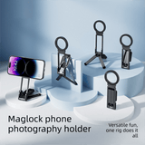 Darrahopens Audio & Video > Projectors & Accessories > Screens & Stands Silver Portable Magnetic Phone Mount with MagLock - Multi-Functional Foldable Tripod Stand for Desktop, Travel & Vlogging, Strong Dual Magnet Design for iPhone & Android