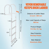Darrahopens Audio & Video > Speakers > Audio Speakers VEVOR Dock Ladder, Removable 4 Steps, 500 lbs Load Capacity, Aluminum Alloy Pontoon Boat Ladder with 3.1'' Wide Step & Nonslip Rubber Mat, Easy to Install for Ship/Lake/Pool/Marine Boarding