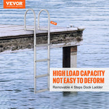 Darrahopens Audio & Video > Speakers > Audio Speakers VEVOR Dock Ladder, Removable 4 Steps, 500 lbs Load Capacity, Aluminum Alloy Pontoon Boat Ladder with 3.1'' Wide Step & Nonslip Rubber Mat, Easy to Install for Ship/Lake/Pool/Marine Boarding