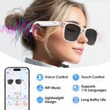 Darrahopens Audio & Video > Speakers > Bluetooth Speakers AI Smart Translation Sunglasses: UV400, Bluetooth, 110+ Languages, Voice Control – Ideal for Travel & Work (Pink)