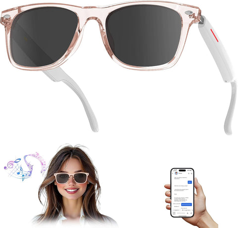 Darrahopens Audio & Video > Speakers > Bluetooth Speakers AI Smart Translation Sunglasses: UV400, Bluetooth, 110+ Languages, Voice Control – Ideal for Travel & Work (Pink)