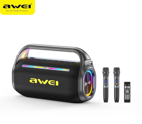 Darrahopens Audio & Video > Speakers > Bluetooth Speakers AWEI KT18 Portable Karaoke Bluetooth Speaker with 2 Wireless Microphones,black In Australia - Darrahopens