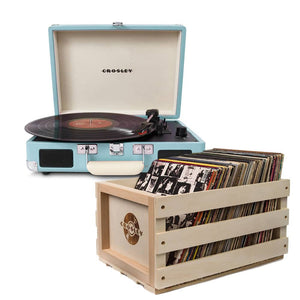 Darrahopens Audio & Video > Speakers Crosley Cruiser Bluetooth Portable Turntable - Turquoise + Bundled Crosley Record Storage Crate