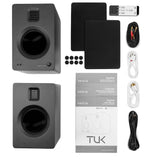 Darrahopens Audio & Video > Speakers Kanto TUK 260W Powered Bookshelf Speakers with Headphone Out, USB Input, Dedicated Phono Pre-amp, Bluetooth - Pair, Matte Black with S6 Black Stand Bundle