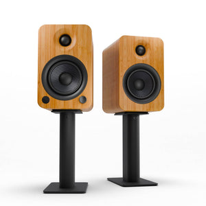 Darrahopens Audio & Video > Speakers Kanto YU4 140W Powered Bookshelf Speakers with Bluetooth and Phono Preamp - Pair, Bamboo with SP9 Black Stand Bundle