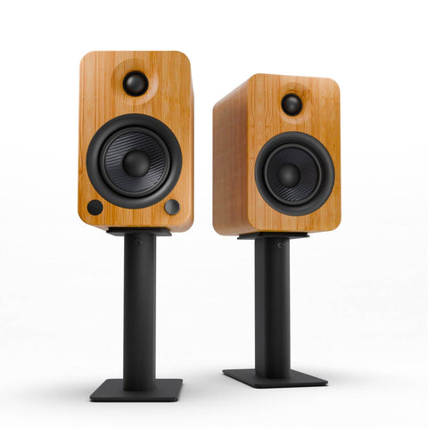 Darrahopens Audio & Video > Speakers Kanto YU4 140W Powered Bookshelf Speakers with Bluetooth and Phono Preamp - Pair, Bamboo with SP9 Black Stand Bundle