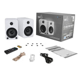 Darrahopens Audio & Video > Speakers Kanto YU4 140W Powered Bookshelf Speakers with Bluetooth and Phono Preamp - Pair, Matte White with SP32PLW White Stand Bundle