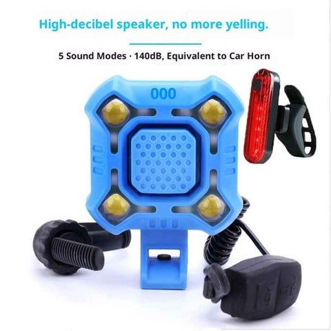 Darrahopens Audio & Video > Speakers > Radios 140dB Electric Bike Horn with Headlight, 2 in 1 Bicycle Horn 5 Sound Modes USB-C Rechargeable, Bike Bell with Large Range Floodlight Bike Horn for Adults Kids Bike Scooter