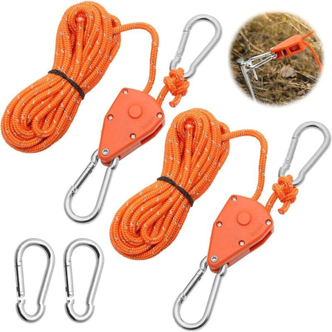 Darrahopens Auto Accessories > 4WD & Recovery > 4WD Recovery Tools 2 Pieces 4M Adjustable Ratchet ROpe, Orange 1/8 Ratchet Pulley With 2 Replacement Hooks, Reflective Ratchet ROpe