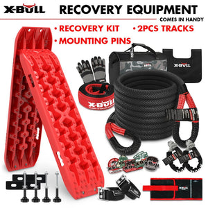 Darrahopens Auto Accessories > 4WD & Recovery X-BULL 4X4 Recovery Kit Kinetic Recovery Rope Snatch Strap / 2PCS Recovery Tracks 4WD Mounting Pins Gen3.0 Red