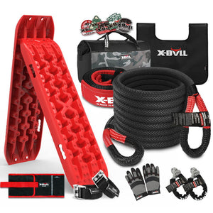 Darrahopens Auto Accessories > 4WD & Recovery X-BULL 4X4 Recovery Kit Kinetic Recovery Rope Snatch Strap/ soft shackle/ 2PCS Recovery Tracks 4WD Gen3.0 Red