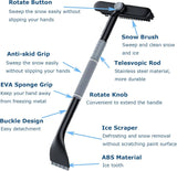 Darrahopens Auto Accessories > Auto Accessories Others > Automotive Cleaning 3-in-1 Snow Brush and Ice Scraper for Car Windows - Extendable Snow Remover - 360° Rotating Snow Brush and Ice Scraper with Long Handle (Gray)