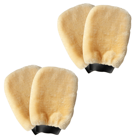 4-piece Beige Microfiber Car Wash Mitt - Double Sided Imitation Sheepskin Wash Glove, Scratch Free Paint Safe Cleaning Tool for Car Detailing, Waxing, Polishing - 23x15cm Large Palm Design