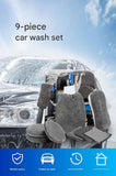 Darrahopens Auto Accessories > Auto Accessories Others > Automotive Cleaning 9-Piece Grey Car cleaning kit - Microfibre Wash Mitt, Sponge, Wheel Brush, Waxing Pads & Towels - Complete Auto Detailing Set for Home & Garage Use