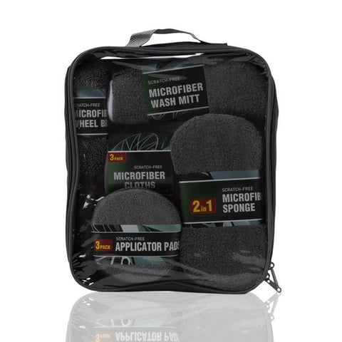 Darrahopens Auto Accessories > Auto Accessories Others > Automotive Cleaning 9-Piece Grey Car cleaning kit - Microfibre Wash Mitt, Sponge, Wheel Brush, Waxing Pads & Towels - Complete Auto Detailing Set for Home & Garage Use