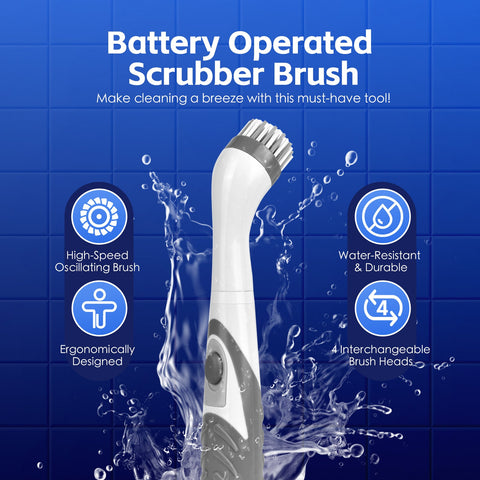 Darrahopens Auto Accessories > Auto Accessories Others > Automotive Cleaning Battery Operated Scrubber Brush with 4 Interchangeable Heads