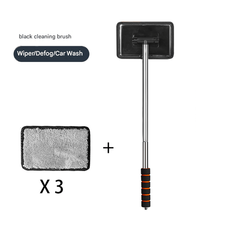 Darrahopens Auto Accessories > Auto Accessories Others > Automotive Cleaning Black Telescopic Car Windshield Cleaning Brush with 3 Replacement Microfiber- Aluminium Alloy Extendable Handle, 180° Rotatable Microfibre Head, Anti-Fog & Streak-Free Glass Wiper for Car & Home Use, Soft Grip Foam Handle