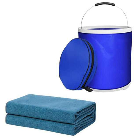 Darrahopens Auto Accessories > Auto Accessories Others > Automotive Cleaning Blue Microfiber Car Cleaning Towel (60 x 180 CM) and 20L Foldable Self Standing Water Bucket (Include Zipper Bag) Combo Set - Super Absorbent and Scratch Free for Car Detailing Drying and Home Cleaning