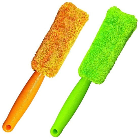 Darrahopens Auto Accessories > Auto Accessories Others > Automotive Cleaning Brushes - Set of 2 soft microfiber metal-free car rim and wheel brushes - Scratch-free tire brushes - for cleaning wheels - Universal accessory for washing car tires (orange and green)