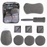 Darrahopens Auto Accessories > Auto Accessories Others > Automotive Cleaning Multi-Use Car Cleaning Kit – 9-Piece Auto Detailing Set with Wash Mitt, Wheel Brush, Microfiber Cloths, Sponge, Applicator Pads, Storage Bag (Gray)