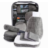Darrahopens Auto Accessories > Auto Accessories Others > Automotive Cleaning Multi-Use Car Cleaning Kit – 9-Piece Auto Detailing Set with Wash Mitt, Wheel Brush, Microfiber Cloths, Sponge, Applicator Pads, Storage Bag (Gray)