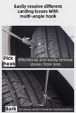 Darrahopens Auto Accessories > Auto Accessories Others > Automotive Cleaning Multifunctional Car Tire Stone Remover Hook with Storage Bag, Zinc Alloy 4-Head Pick & Tire Brush – 28cm Stainless Steel Cleaning Tool Built-In Screwdriver and Emergency Window Breaker